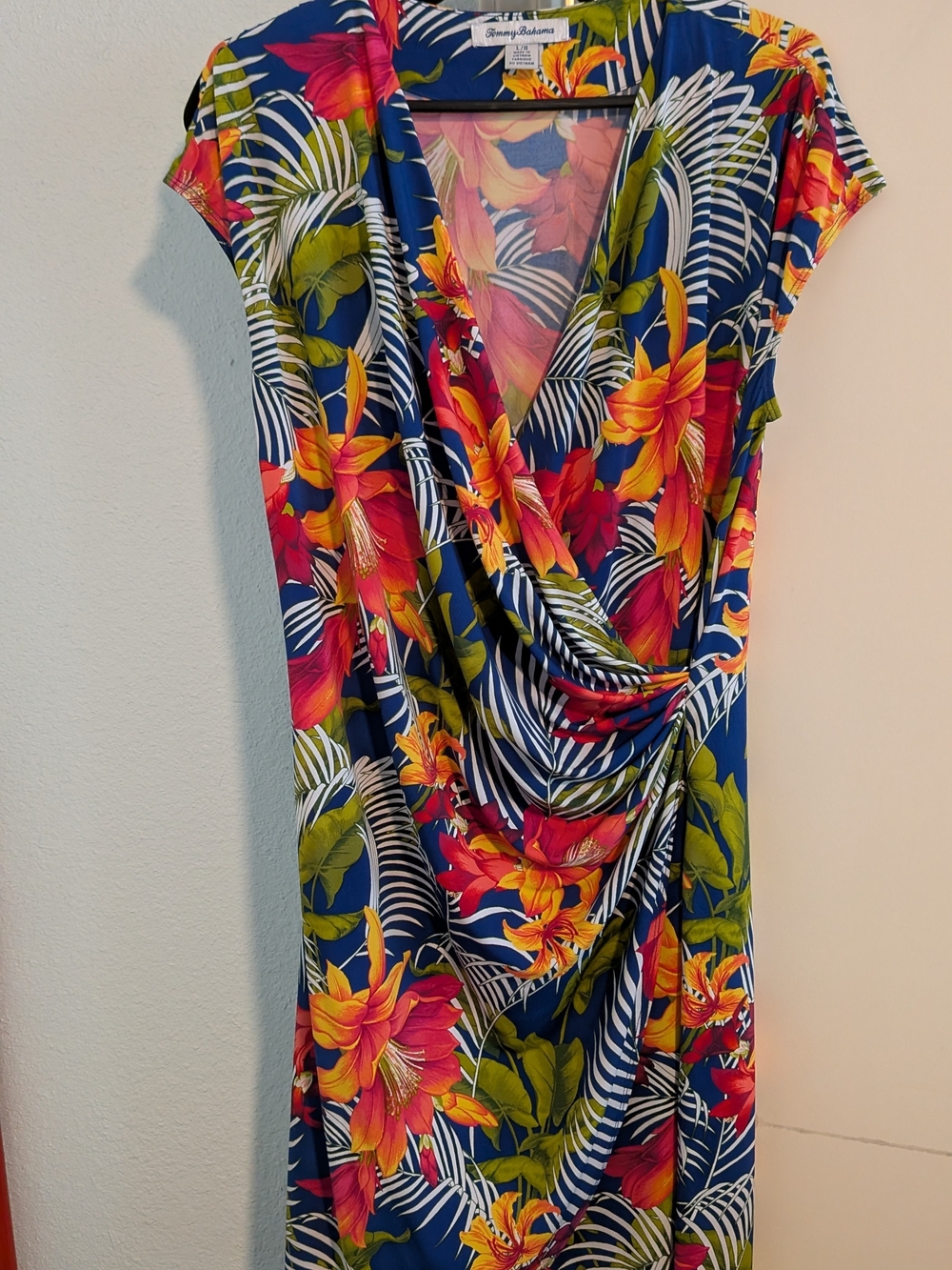 Tommy Bahama Navy Floral Wrap Dress with Bright Tropicals